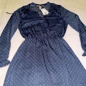 H&M Blue with white dots long sleeve dress